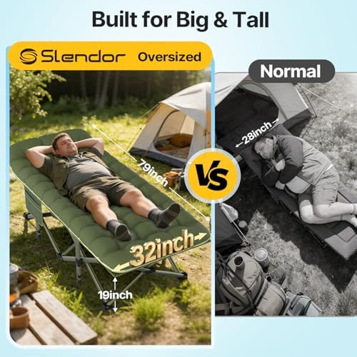 Slendor XXL Camping Cot with Mattress, Pillow & Carry Bag, 32" Extra Wide - Image 2