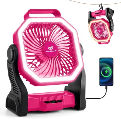 Odoland Portable Rechargeable Fan, 20000mAh Camping Fan with LED Lantern by Odoland