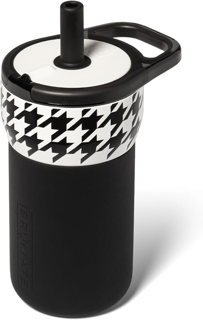 BrüMate Leap 12oz 100% Leakproof Kids Tumbler with Handle and Silicone Soft Straw | Durable Drop Resistant Silicone Sleeve | Made of Insulated Stainless Steel | Cup Holder Friendly | (Houndstooth) by Br%C3%BCMate