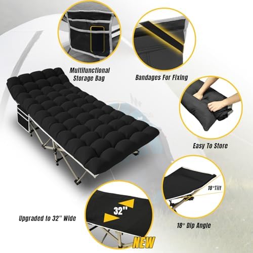 YELLOW JACKET Camping Cot (Black) - Image 3