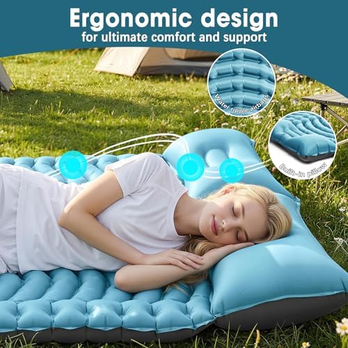 Double Camping Sleeping pad with Pillow & Built-in Foot Pump - Image 3