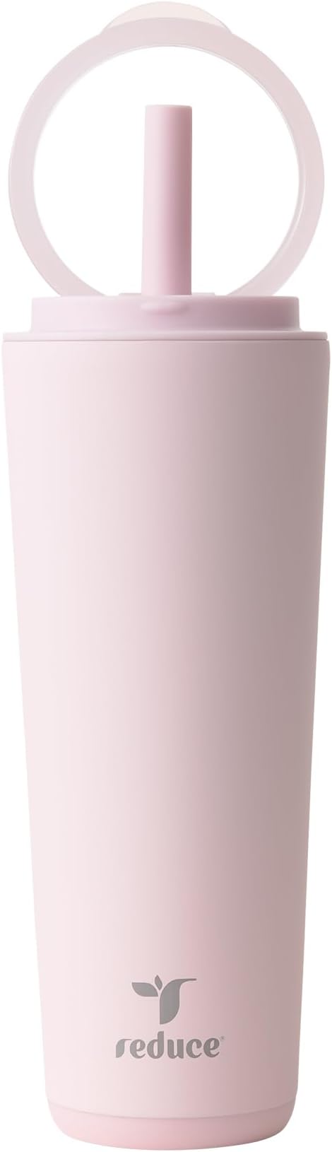 REDUCE Halo 24 oz Stainless Steel Vacuum Insulated Tumbler - Spill Proof Travel Mug with Flip Handle Lid - Keeps Drinks Cold for 32 Hrs - Dishwasher Safe - Cupholder Friendly - Pink Quartz by Reduce