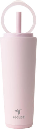 REDUCE Halo 24 oz Stainless Steel Vacuum Insulated Tumbler - Spill Proof Travel Mug with Flip Handle Lid - Keeps Drinks Cold for 32 Hrs - Dishwasher Safe - Cupholder Friendly - Pink Quartz by Reduce