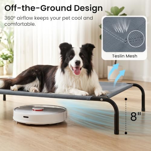 Love's cabin Elevated Cooling Dog Bed for Large Dogs, Portable Indoor & Outdoor Raised Pet Dog Cat Cot, Durable Summer Frame with Breathable Mesh, Grey, 48 inches - Image 2