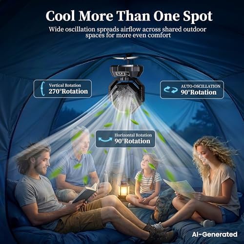 AJVV Camping Fan with Light, Remote and Oscillation, Battery Powered Hanging Tent Fan, Rechargeable Portable for Camp, Outdoor, Emergencies, Fishing, RV Travel, Jobsite - Image 3