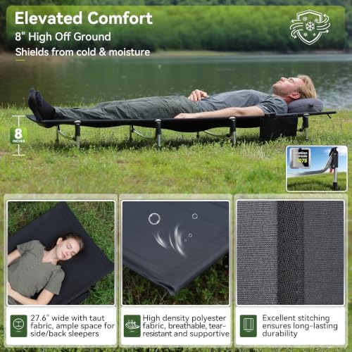 MARCHWAY Lightweight Folding Tent Camping Cot Bed with Lever Lock, Easy Setup Portable Compact for Outdoor Travel, Hunting, Hiking, Motorcycling, Support 330Lbs (Black) - Image 5