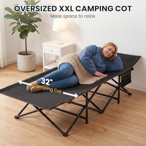 LILYPELLE Oversized XXL Folding Camping Cot, 32" Heavy Duty Sleeping Cots - Image 4