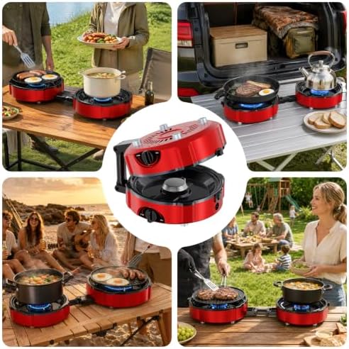 Two-Burner Camping Stove for Propane,20000 BTU Foldable Portable Camp Stove, Piezo Ignition & Adjustable Burners,Outdoor Gas Cooker with Carry Bag & Windproof for Camping, RV, Tailgating - Deep Red - Image 6