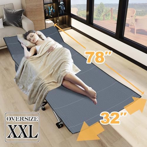 LILYPELLE Oversized XXL Folding Camping Cot, 78" L x 32" W x 18" H Heavy Duty Sleeping Cots with Carry Bag, Double Layer Oxford Portable Travel Camp Cots for Home, Office Nap and Outdoor Beach - Image 2