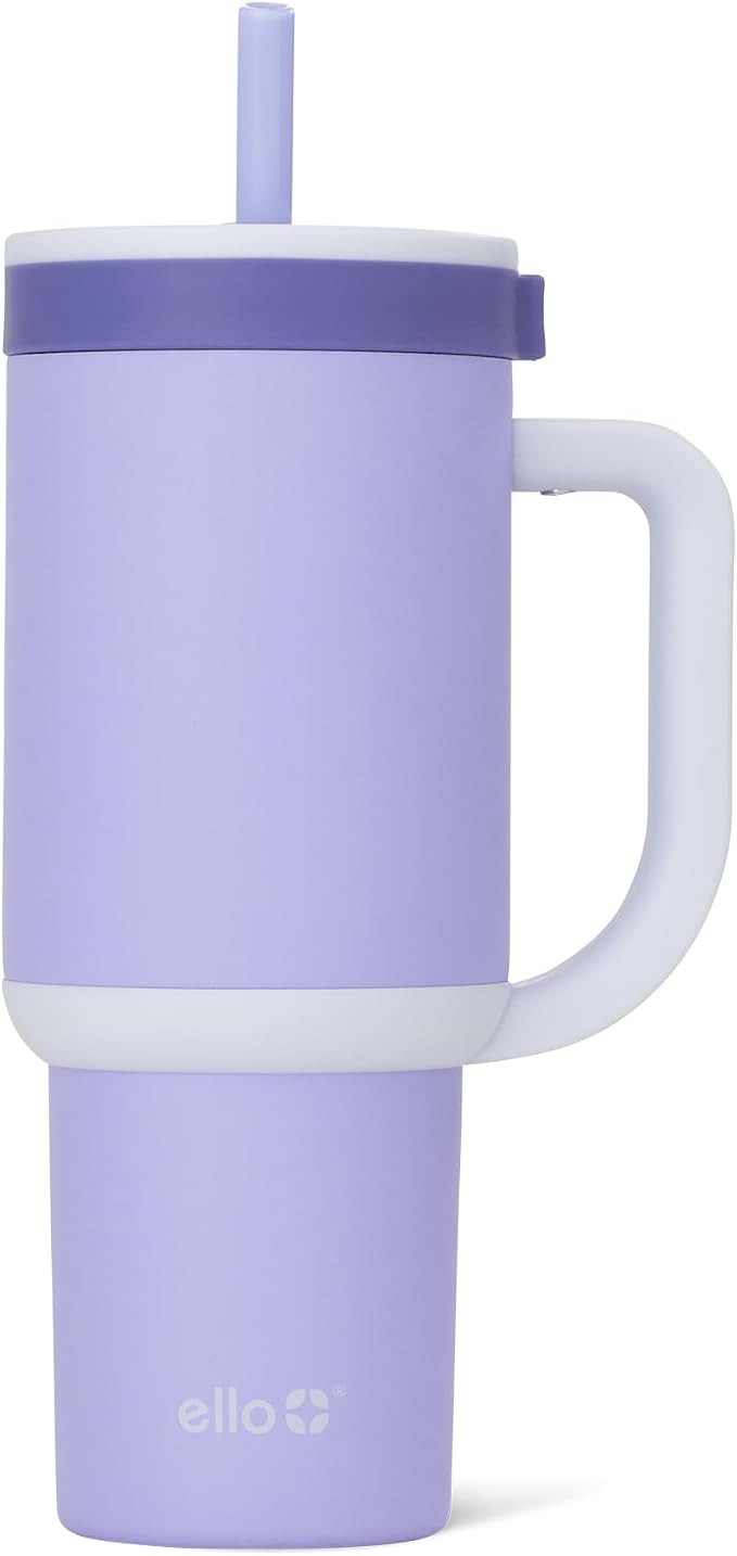 Ello Oasis 24oz Tumbler with Handle & Retracting Straw | Reusable Insulated Stainless Steel Cup 100% Leakproof, Gifts for Teens Women Men | Keeps cold for 24 Hours, Cup Holder Friendly, Twilight Blush by Ello