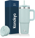 30 oz Tumbler with Handle and 2 Straws, 2 in 1 Lid Insulated Water Bottle by Konokyo