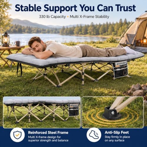 Yaheetech Folding Camping Cot Heavy Duty with Thick Mat & Carry Bag - Image 4