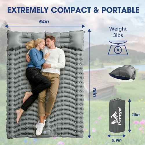 Double Camping Sleeping pad with Pillow & Built-in Foot Pump - Image 2