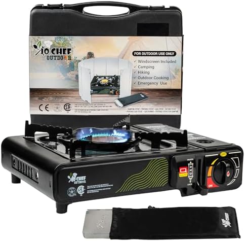 JoChef Portable Butane Camping Stove – 3-Year Warranty, Windshield & Case by JoChef