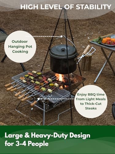 CAMPINGMOON Large Portable Campfire Fire Pit BBQ Grill Stainless Steel Foldable Collapsible Wood Burning Charcoal Grill for Heavy Duty Outdoor Cooking RV Camping, 20x13-inch, Carry Bag included MT-3 - Image 3