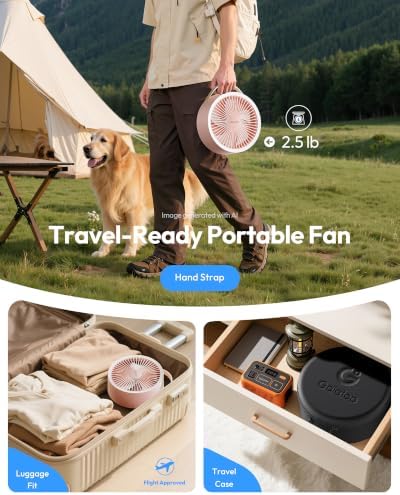 Gaiatop Portable Pedestal Fan 16000mAh Battery [Max 74h Runtime], Foldable Oscillating Standing Fan, Collapsible Desk Fans, LED Light, Case & Remote Control, 4 Speeds for Outdoor Travel Camping (Pink) - Image 6