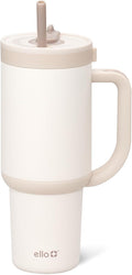 Ello Oasis 30 oz Tumbler with Handle & Retracting Straw | Reusable Insulated Stainless Steel Cup 100% Leakproof, Gifts for Teens Women Men | Keeps cold for 24 Hours, Cup Holder Friendly, Cream Tonal by Ello