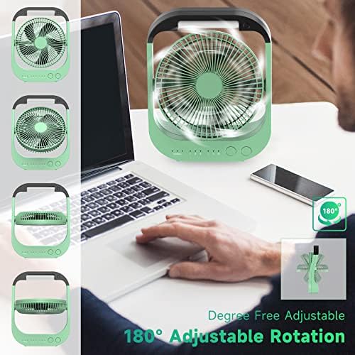 ATEngeus USB Desk Fan with 10000mAh Battery, 4 Speeds, 8“ Portable Camping Fan, 180°Rotation, LED Light, Timer, for Camping, Travel, Office and Home Use - Image 3