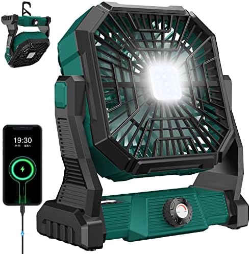 Camping Fan Rechargeable,15000mAh 9-inch Battery Powered Fan with LED Lantern,Large Table Fan Cordless,USB Battery Operated Fan for Travel Bedroom Home Camping Tent Office by Unknown