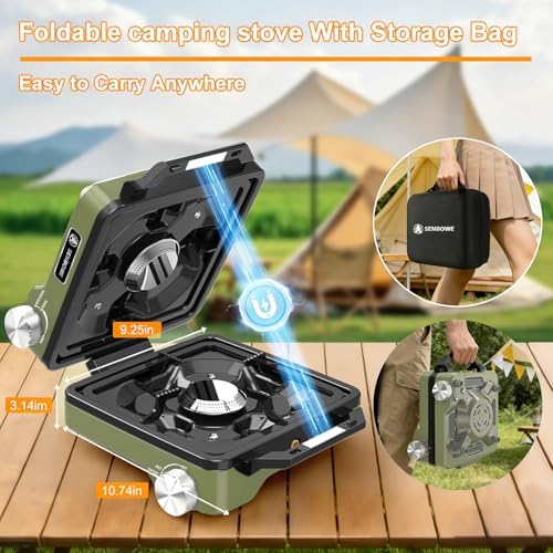 2-Burner Pro Camping Stove,24000 BTU Camp Stove,Foldable Propane Stove Includes Carry Bag,Windscreen Griddle, Portable Stove,Camping Essentials,Suitable For Outdoor Cooking,Tailgating,Grilling (Green) - Image 6