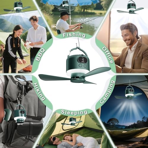 11" Tent Fan with Light & Remote, Camping Ceiling Fan with 10040mAh Rechargeable Battery, Portable Hanging Fan for Tent, RV, Canopy, Outdoor Camping (Green, Centimeters, 28.9) - Image 5