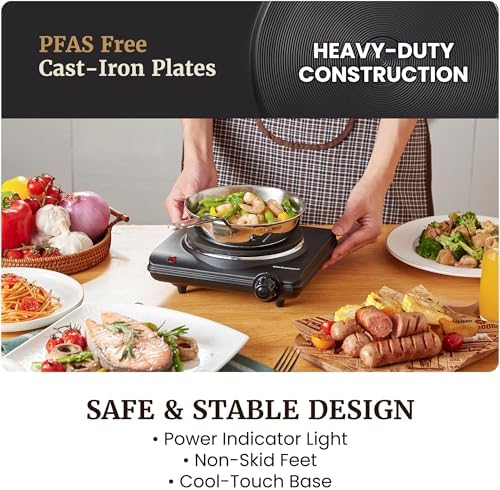Elite Gourmet Electric Burner, 1000W Cast Iron Hot Plate, 7 Heat Settings - Image 6