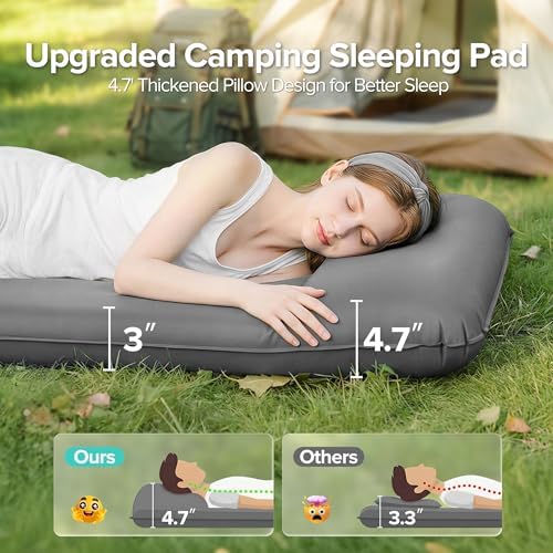 Self-Inflating Sleeping Pad for Camping, 3" Ultra-Thick Outdoor Camping Mat with Pillow & 9.5 R-Value, Insulated All-Season Foam Camping Mattress for Camping Travel Tent Car - Image 4