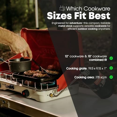 GasOne Portable Camping Stove – Double Propane Stove with Auto Twist Turn Ignition – 22,000 BTU Camping Cooktop with 2 Burners and Wind Guard – Ideal for Tailgating, Fishing, Travel, Red - Image 5