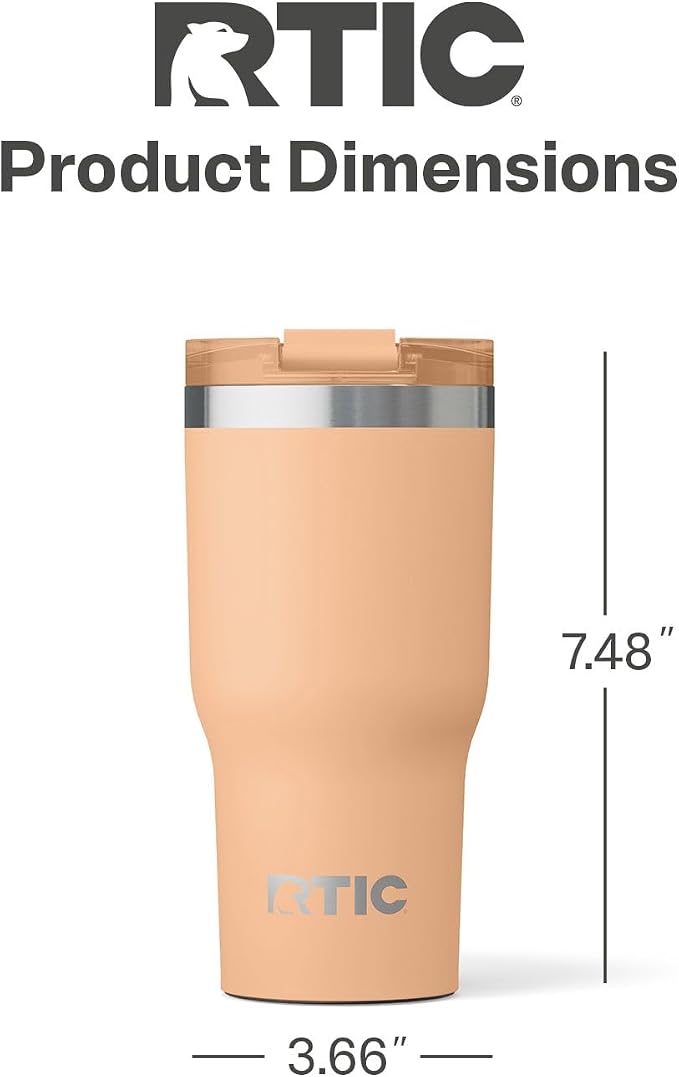 RTIC 20oz Essential Tumbler with Lid, Ceramic Lined, Insulated, Stainless Steel, Metal, Double Wall Vacuum-Insulation, Travel Cup for Iced Coffee, Tea, Hot and Cold Drink, Peach Tea - Image 5