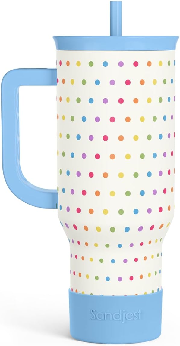 SANDJEST LGBT 40oz Tumbler with Handle and Straw, Insulated Stainless Steel Travel Coffee Mug for Gay Lesbian Adults Friends, Gift Idea for Birthday Christmas Pride Month (Polka Dot) by SANDJEST