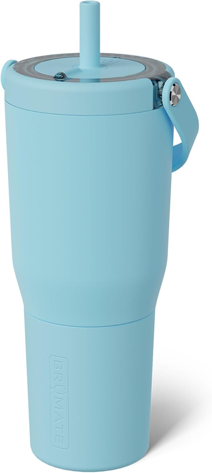 BrüMate Resa 35oz 100% Leakproof Tumbler w/Handle & Straw | Flexible SoftSip Straw | Silicone Sleeve for Durability | Stainless Steel | Cup Holder & Travel Friendly Water Bottle (Glacier) by Br%C3%BCMate