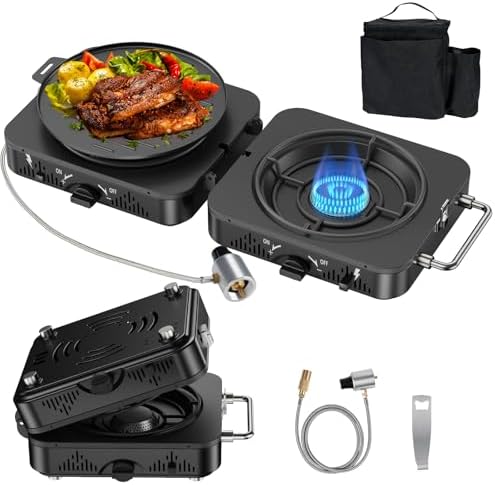 2 Burner Propane Camping Stove, 20000 BTU Foldable Portable Camp Stove with Piezo Ignition & Adjustable Burners, Outdoor Gas Cooker with Carry Bag for Camping, RV, Tailgating & Emergency Use by LiltsDRae