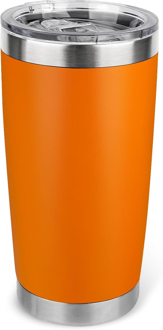 20oz Stainless Steel Tumbler with Lid, Travel Mug - Double Wall Vacuum Powder Coated Cup - Orange, 1 Pack by Unknown