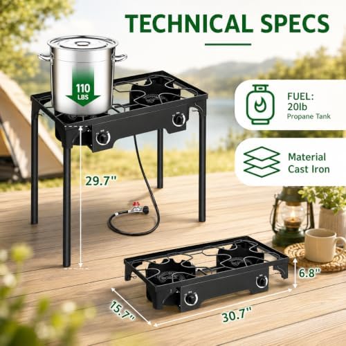 Outvita 2 Burner Propane Gas Stove for Outdoor Cooking, 150,000 BTU - Image 2