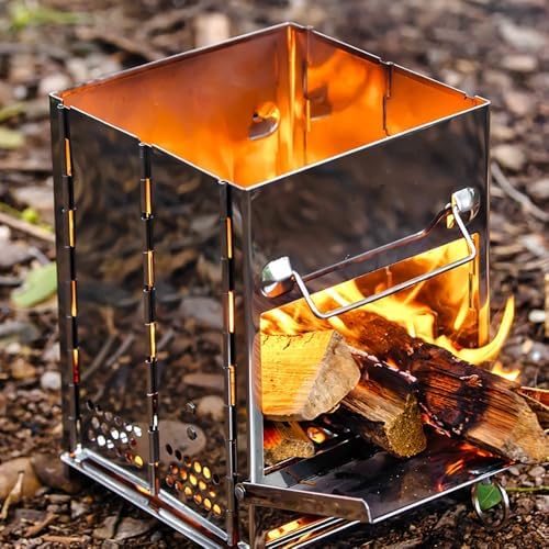 REDCAMP Wood Burning Folding Camp Stove Stainless Steel Grid, Portable Collapsible Backpacking Stove Survival Rocket Stove for Hiking Outdoor Tent Camping Picnic BBQ, Samll - Image 4