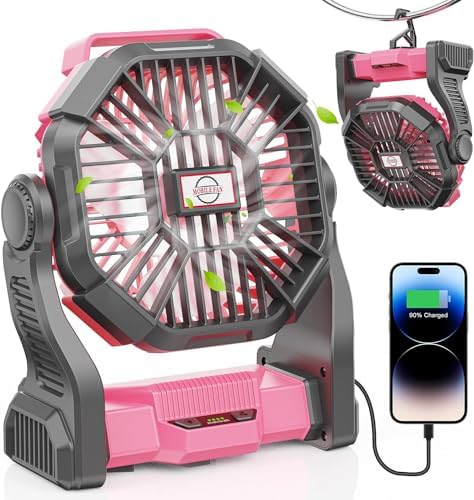 DOWILLDO Portable Battery Powered Camping Fan - with LED Light, Quiet Battery Operated, Camping Gear for Travel, Tent, Beach, Car or Hurricane Power Outages by DOWILLDO