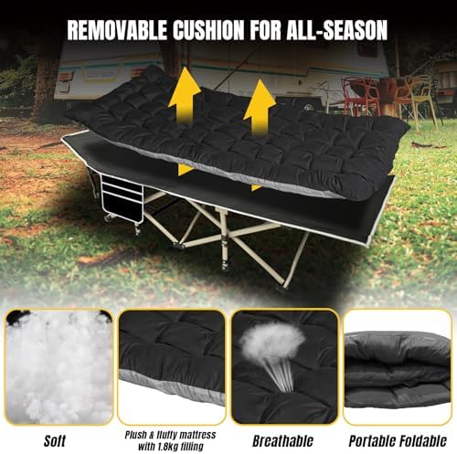 YELLOW JACKET Folding Camping Cot for Adults,600LBS Max Load,28" Wide Sleeping Cot with Removable Thick Mattress Portable Foldable Camping Bed with Carry Bag for Camp,Home,Office,Travel,Black - Image 2