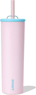 Candy Tumbler, 25 oz Insulated Stainless Steel Water Bottle, 2-in-1 Lid with Flexible Straw, BPA-Free, Cup Holder Friendly, Dishwasher Safe, Pastel Pink by LINVIA