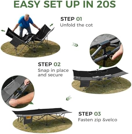 TIMBER RIDGE Extra Wide Heavy Duty Camping Cot for Adult, Easy Set Up Oversized Sleeping Cot with Carry Bag for Camping, Travel and Outdoors, Support up to 450lbs, Blue, 2 Pack - Image 2