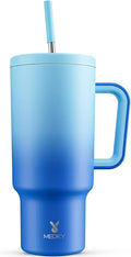 Meoky 40oz Tumbler with Handle, Leak-proof Lid and Straw, Insulated Coffee Mug Stainless Steel Travel Mug, Keeps Cold for 34 Hours or Hot for 10 Hours (Sky) by MEOKY