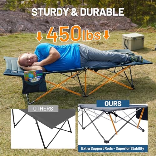 Timber Ridge 31.8" Extra Wide Camping Cot for Adult, Easy Set Up, Heavy Duty Oversized Sleeping Bed with Carry Bag for Camping, Travel and Outdoors, Support up to 450lbs, Blue, 2 Pack - Image 2