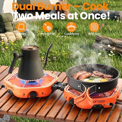 Cofiyard Propane 2 Burner Camping Stove with Carrying Bag, Portable Folding Gas Stove for Camping, Backpacking Camp Stove for Outdoor Cooking with 17,000 BTU Adjustable Burners for BBQ, Tailgating - Image 2