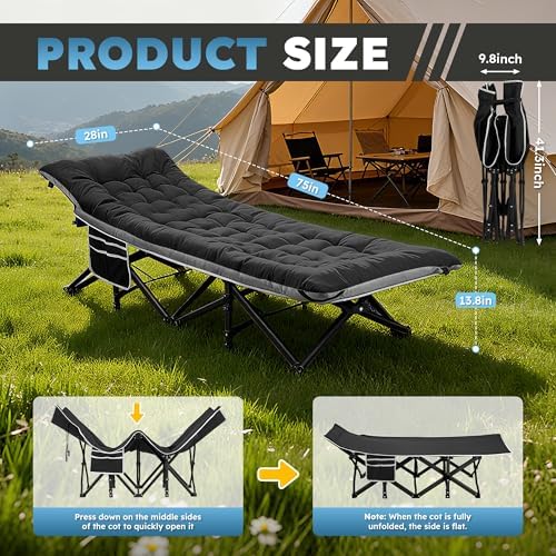 HABUTWAY Camping Cots for Adults, 600lbs Capacity, Folding Camping Cot with Mattress, Sleeping Cots for Adults with Carry Bags for Travel,Beach,Patio,Home Office,Nap Time - Image 6
