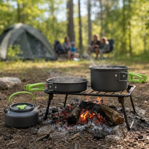 MalloMe Camping Cookware Mess Kit for Backpacking Gear – Camping Cooking Set - Camping Pots and Pans Set - Backpacking Stove/Portable Stove Compatible - Camp Kitchen Equipment Accessories Pot - Image 6