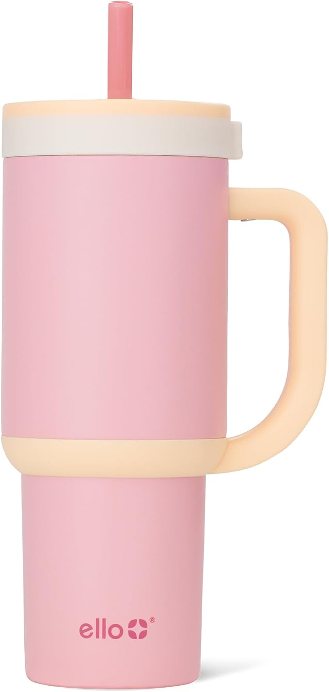 Ello Oasis 24 oz Tumbler with Handle & Retracting Straw | Reusable Insulated Stainless Steel Cup 100% Leakproof, Gifts for Teens Women Men | Keeps cold for 24 Hours, Cup Holder Friendly, Sunrise Glow by Ello