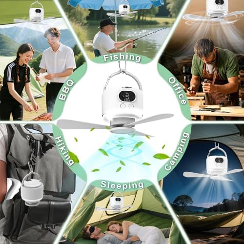 11“ Camping Ceiling Fan with Light & Remote, Battery Operated Tent Fan,Rechargeable Battery Powered Fan,Hangable Camping Fan,Camping Essential (White-10040mAh, Centimeters, 28.9) - Image 6
