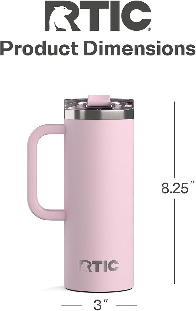 RTIC 20oz Road Trip Travel Mug with Lid and Handle, Ceramic Lined, Insulated, Stainless Steel, Metal, Double Wall Vacuum-Insulation, Portable Coffee, Tea Cup for Hot and Cold Drink, Pale Pink - Image 4