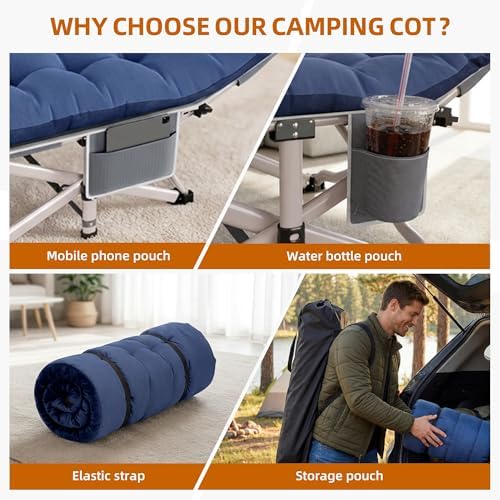 Camping Cot for Adults 800 LBS, 75"x28" Heavy Duty Folding Cot Bed with 2" Thick Detachable Pad & 1200D Oxford, Sleeping Cot for Camping & Guest Bed - 10-Second Setup - Image 6