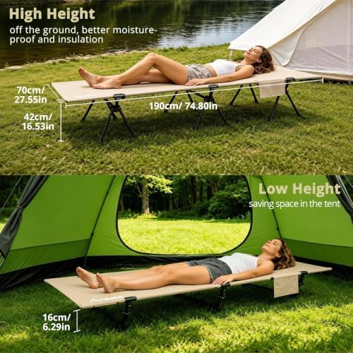 Anbte Height Adjustable Camping Cot, 400 lb Capacity, Portable for 1 Person - Image 3