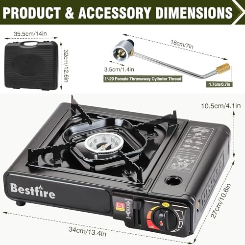 BESTFIRE Portable Camping Stove - 10 000 BTU Dual Fuel Propane and Butane with Adapter & Carrying Case Single Burner Gas for Outdoor Cooking Gear Essentials Tailgating Survival Kit - Image 3